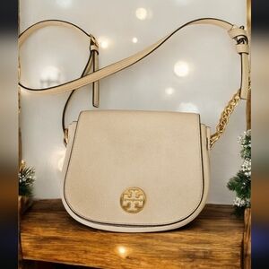 Tory Burch Everly Flap Saddlebag Cream Crossbody Bag